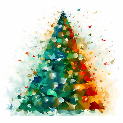 Christmas tree clipart in the style of Impressionistic Art, on a white background