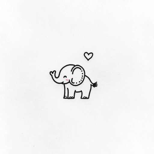 Small clipart style elephant tattoo with black heart on white
