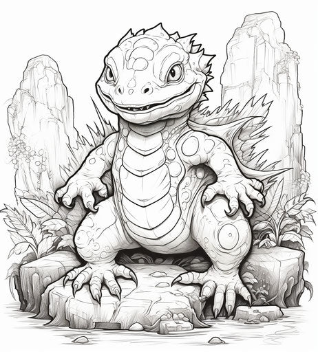 Black and white drawing of a Pokémon character coloring page