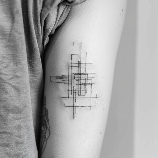Minimalist geometric design of squares and lines in tattoo