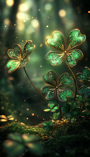 Magical shamrocks in enchanted forest