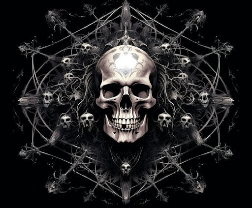 Crossed skulls and skull vectors, in the style of the Stars Art Group (xing xing), steelpunk, richly layered, decorative art, intense lines, romantic emotivity 76:63