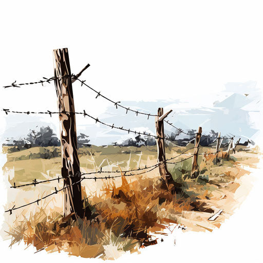 Barbed wire clipart in Impressionistic Art style on white background