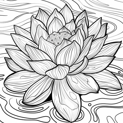 Detailed lotus flower with petals and water ripples