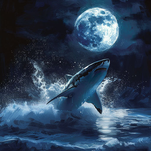Bull shark leaping under full moon, Blaise style