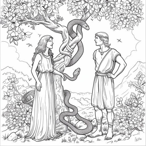 Adam and Eve under the Tree of Knowledge with the serpent