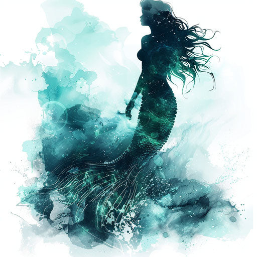 Mystical sketch of a mermaid against the sea
