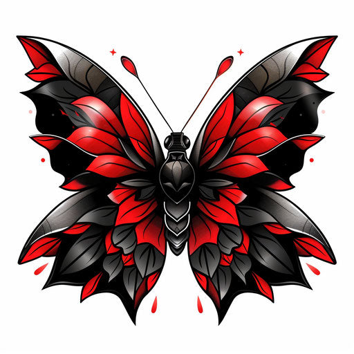 Geometric butterfly in bold black and vibrant red, clipart