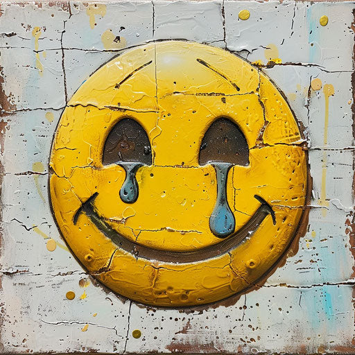 Emoticon with tear on white background