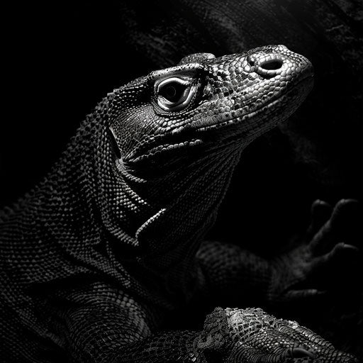 Komodo dragon with dramatic shadows and brooding lighting