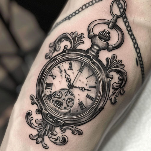 Old school gangster tattoo with ornate pocket watch