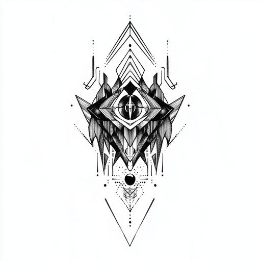 Beautiful flat tattoo sketch with geometric shapes and sacred geometry