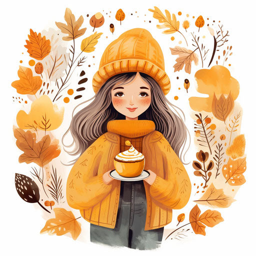 Autumn clipart in the style of Pastel Colors Art, on white background