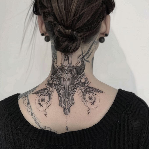Neck tattoos for females with futuristic designs