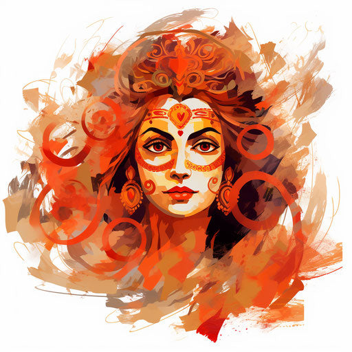 Durga clipart in the style of Impressionistic Art, on a white background