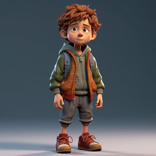 Cartoon boy 3D animation character in the style of young British artists