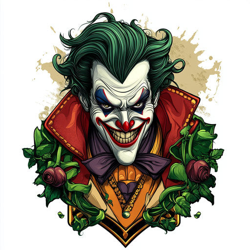 Sketch of joker card tattoo with mischievous expression