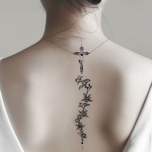 Modern rosary tattoo: sleek lines, minimalist aesthetics