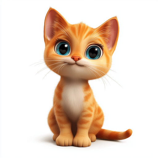 3D cartoon cat in realistic style on white background