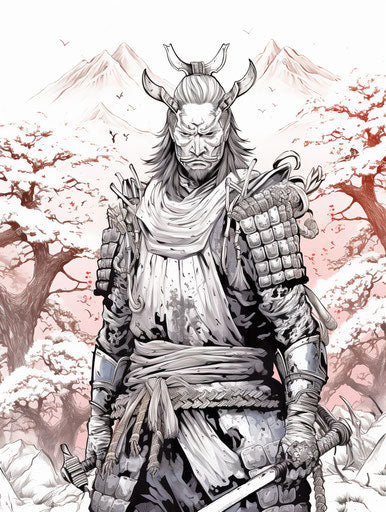 Japanese warrior printable in reimagined traditional style