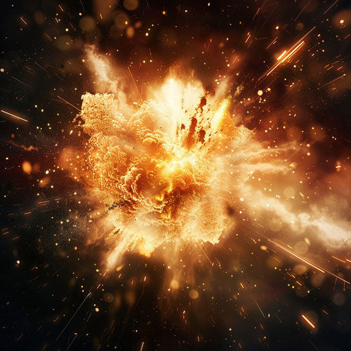 Stylized explosion from a central point, suggesting a breakthrough