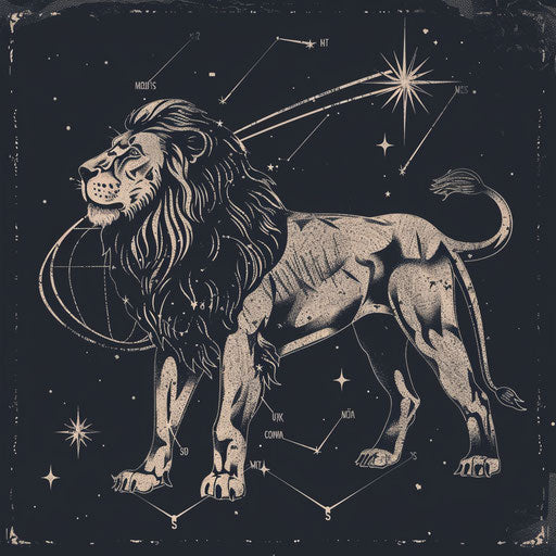 Adventurous sketch of the Leo constellation in a flat clipart style