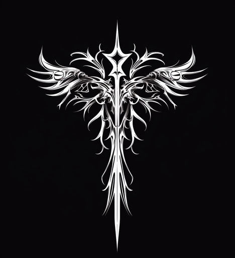Tribal wings cross tattoo dark gothic art