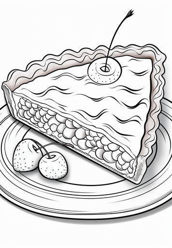 Adorable pie slice coloring page, subtle ink drawing style