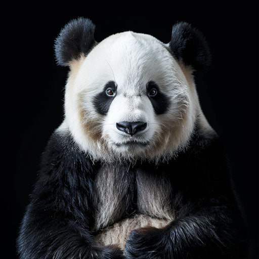 Black and white panda portrait on black background