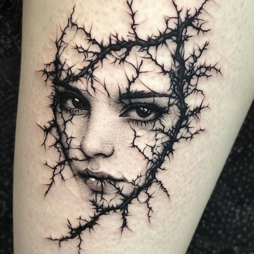 Small face tattoos with dark thorned vines