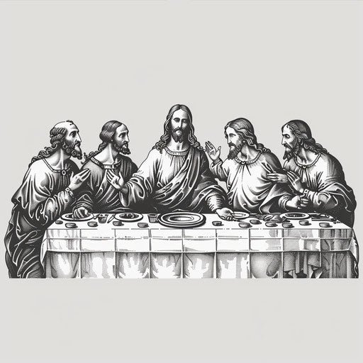 The Last Supper in flat clipart style and monochrome