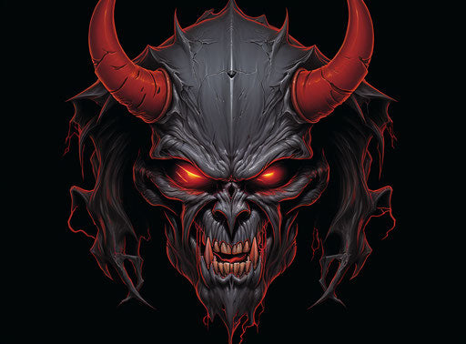 Demon logo in retro rock style on white background