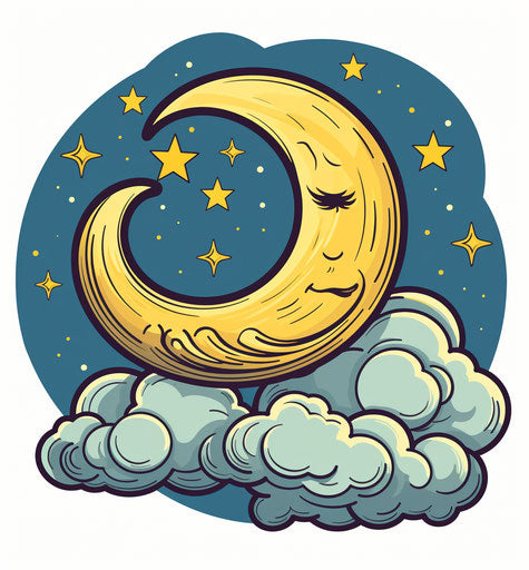 Moon night sky with clouds in tattoo style