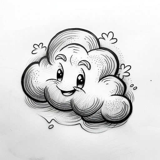 Playful cartoonish cloud tattoo on white background