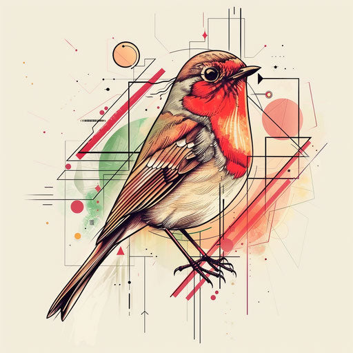 Sleek sketch of a robin with pixel art intricacies