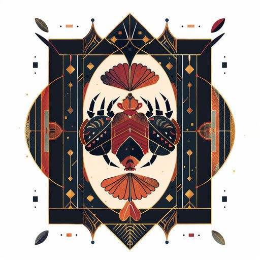 Art deco inspired Cancer zodiac sign illustration with geometric patterns on white