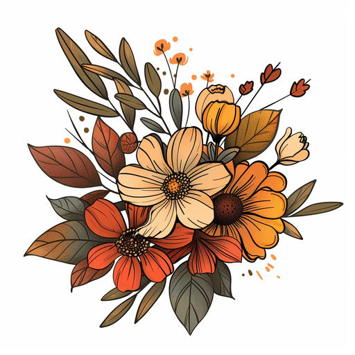 Autumnal flower bouquet in clipart style
