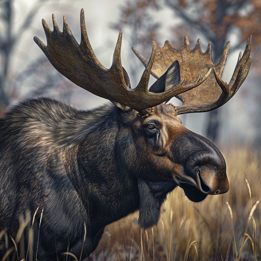 Close-up of a moose with detailed fur texture and antlers