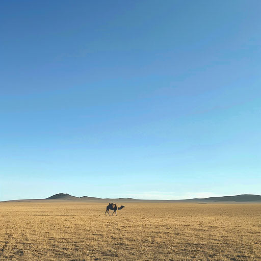 Solitary camel crossing a desert plateau