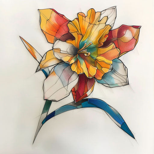 Colorful narcissus tattoo in stained glass style