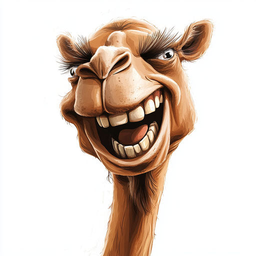 Humorous caricature of a camel with human characteristics