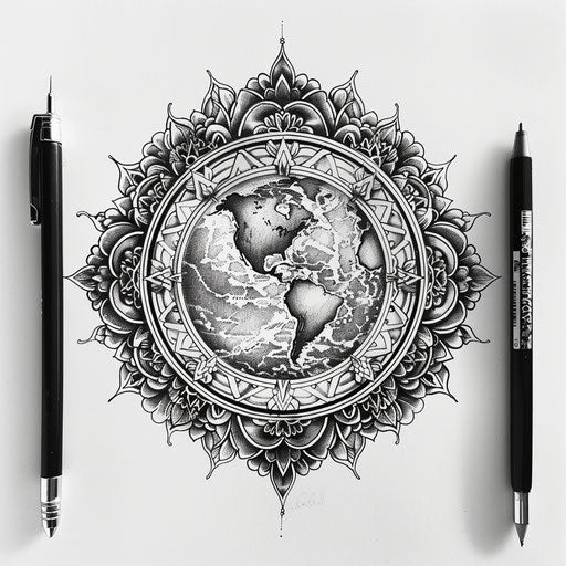 Flat tattoo sketch inspired by Mandala of Earth