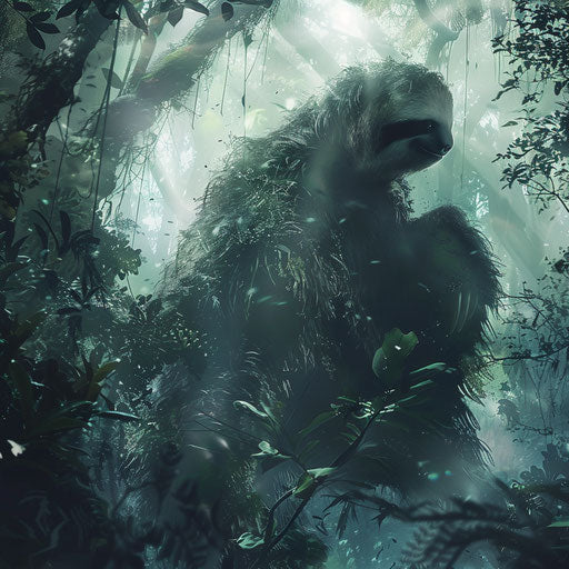 Giant sloth in an ethereal forest setting in the style of Vincent Munier