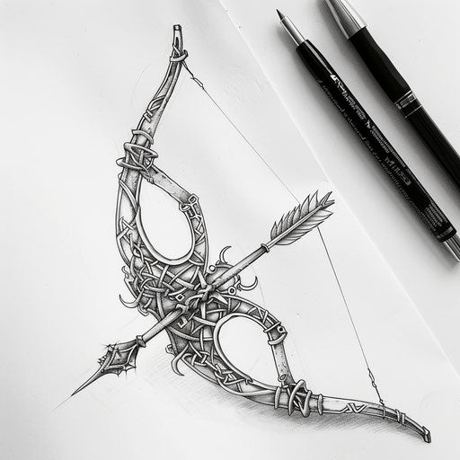 Celtic style bow and arrow tattoo sketch