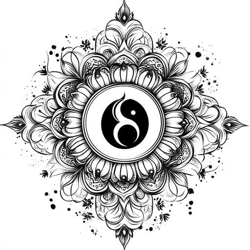 Mandala tattoo with yin-yang, clipart style, white background