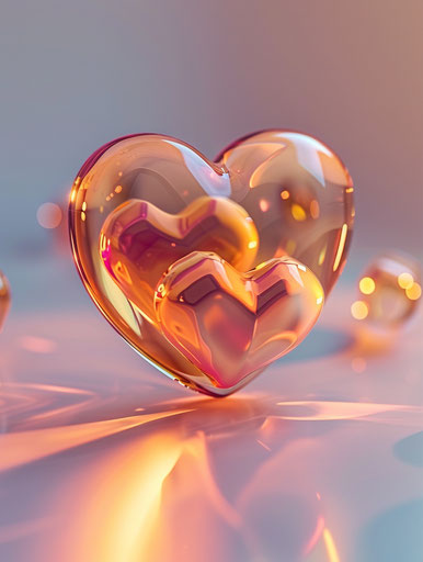 Heart emoticon with pink and amber hearts