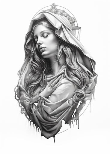 Style of patience of a saint, pencil sketch, airbrush art