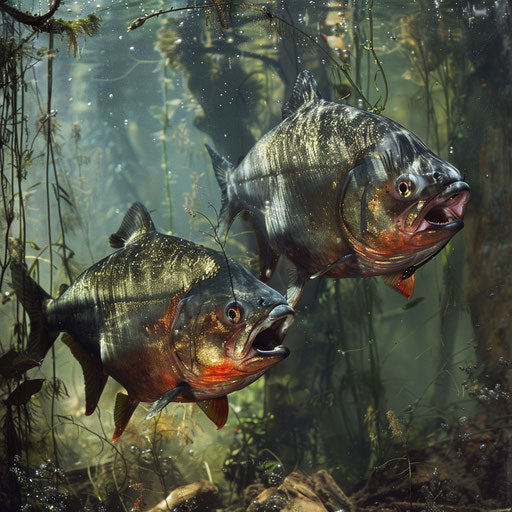 Wild piranha fish displaying natural interactions