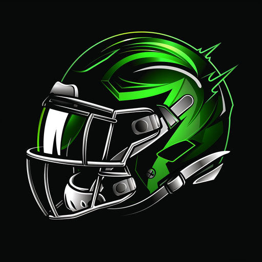 Football logo design in green and silver on sleek black