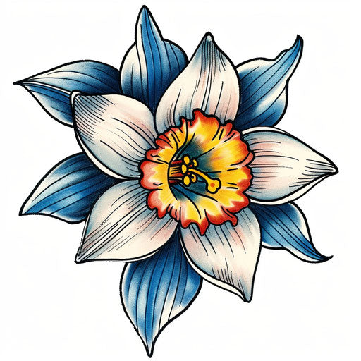 Bold and colorful Narcissus flower tattoo design